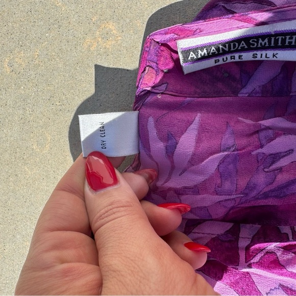 Amanda Smith II Vintage 100% Silk Purple Floral Sleeveless Maxi Dress Sz 1X - Picture 5 of 8